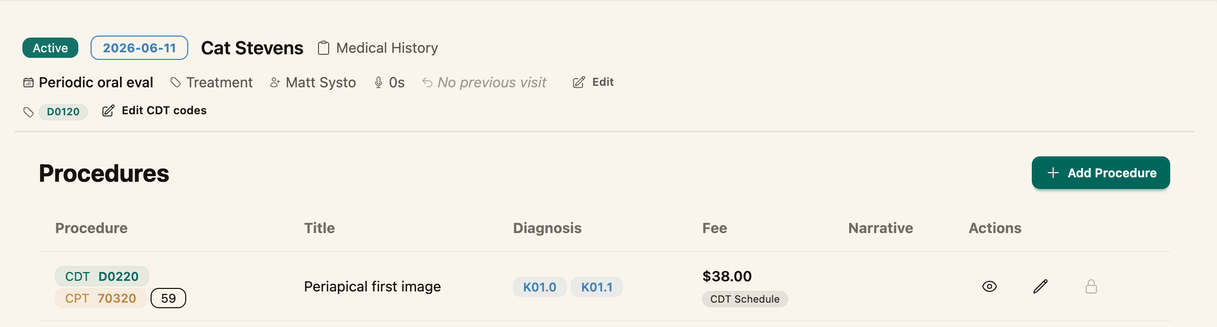 The Procedures tab with the + Add Procedure button