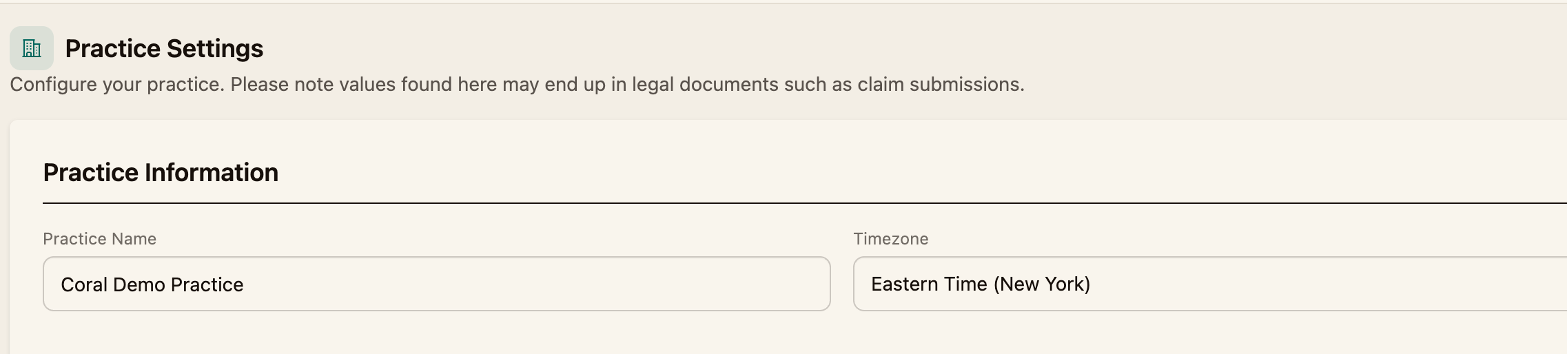 The Practice Information section