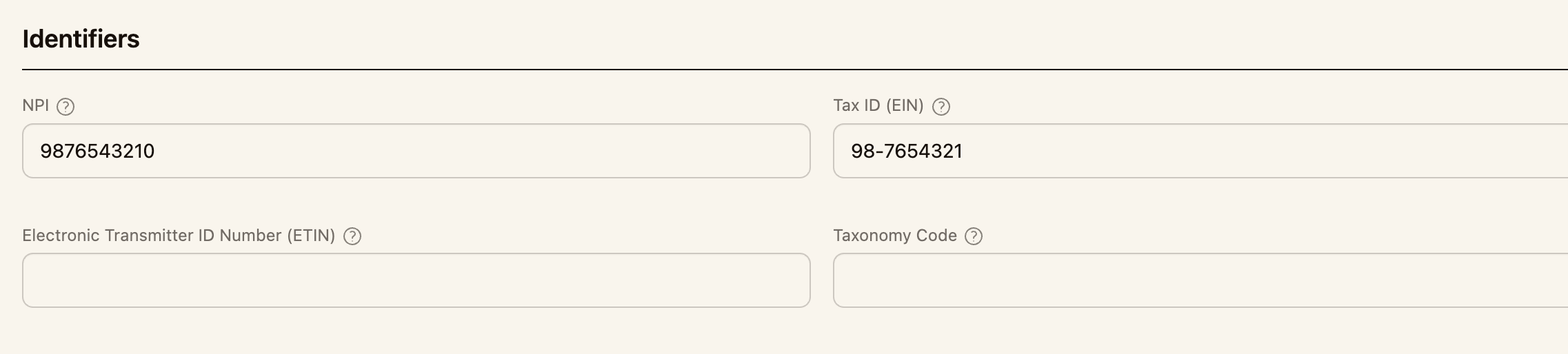 The Identifiers section